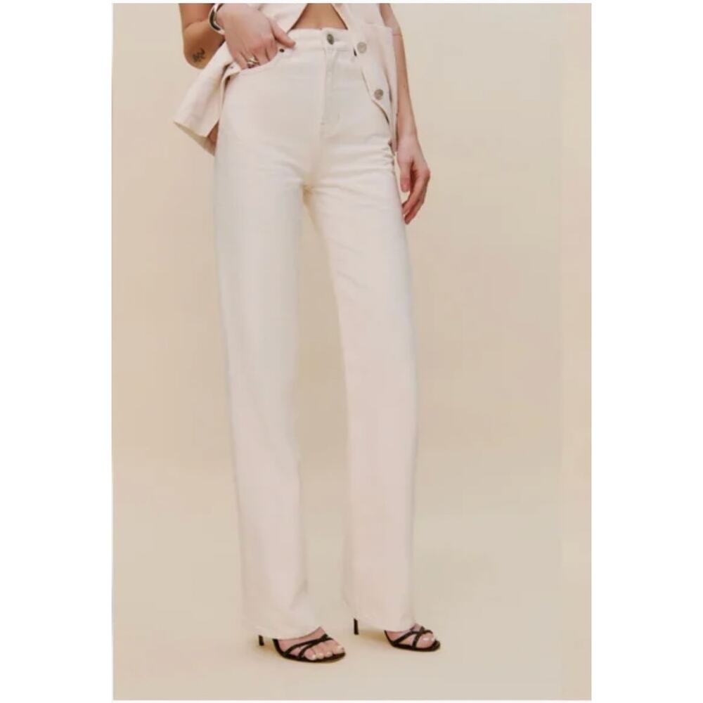 Reformation Wilder High Rise Wide Leg Cropped Jeans Fior Di Latte Cream Size 33